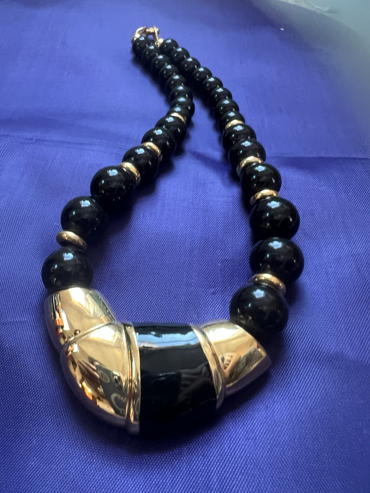 Vintage Napier Gold Black Chunky Beaded Necklace Statement Collar Jewelry