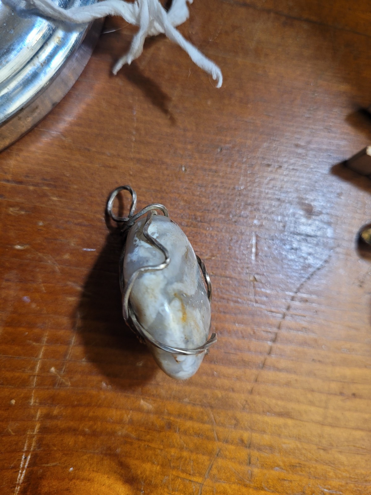 Blue Lace Agate Sterling Silver 925 Wire Wrapped Pendant