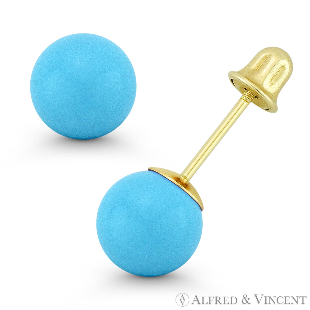3to8mm Blue Turquoise Ball 14kt Studs Screwback Stud Earrings in 14k Yellow Gold
