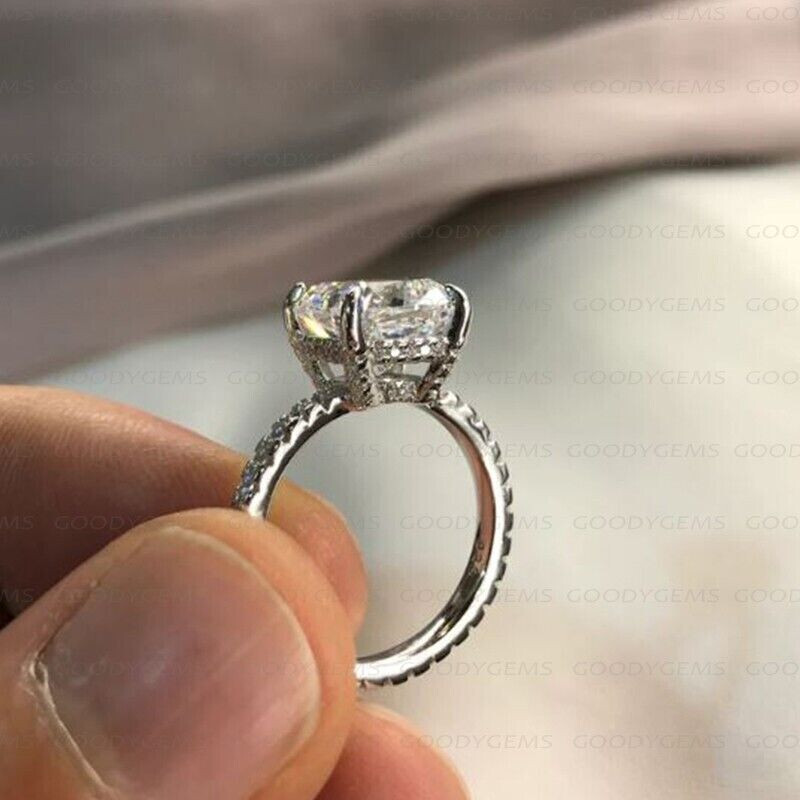 2.60CT White Cushion Moissanite Hidden Engagement Ring 14k White Gold Plated