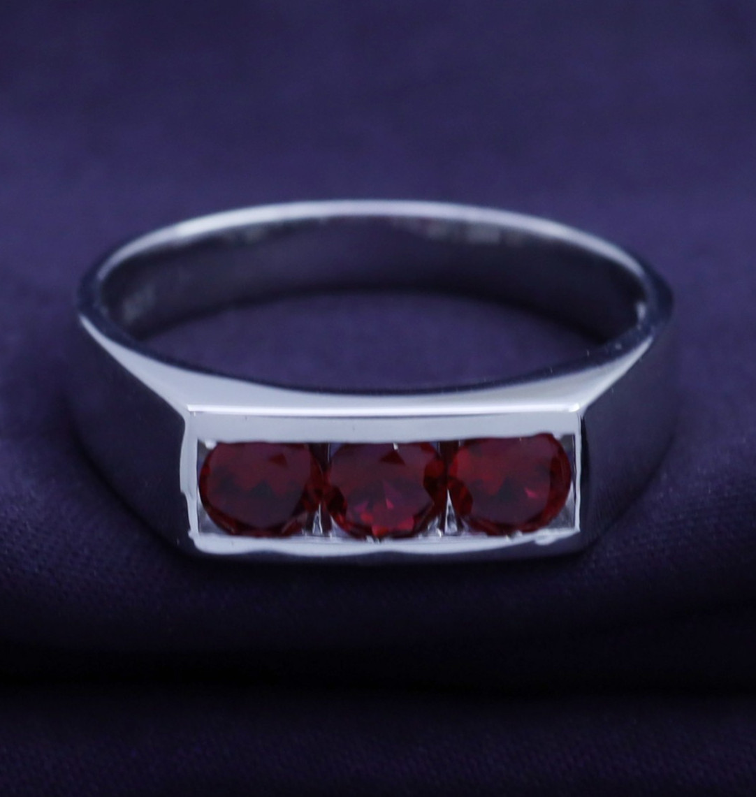 1Ct Mens 3 Stone Band Ring Ruby Lab Grown Gemstone 10k or 14k Gold or 925 Silver