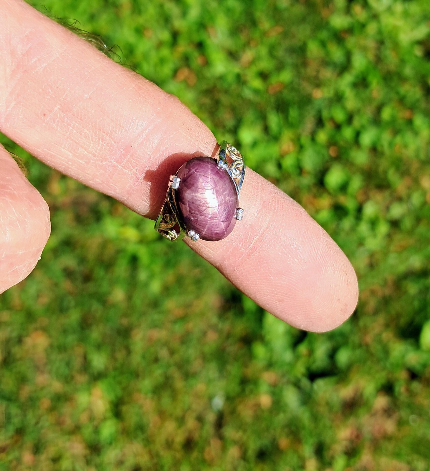 Natural Red-Purple Star Ruby 14.2x10mm 925 Sterling Silver Ring