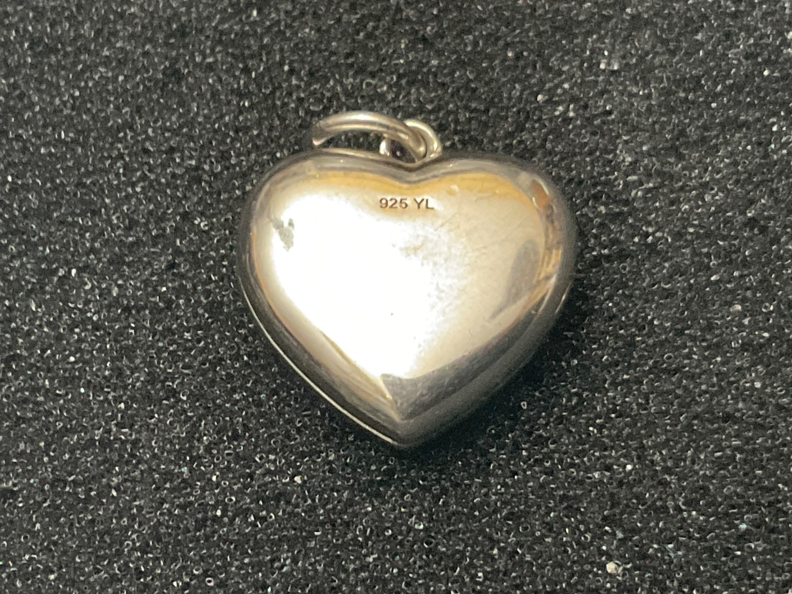 Sterling Heart Locket Pendant Signed YL 925 Rev. Emerald Gemstone