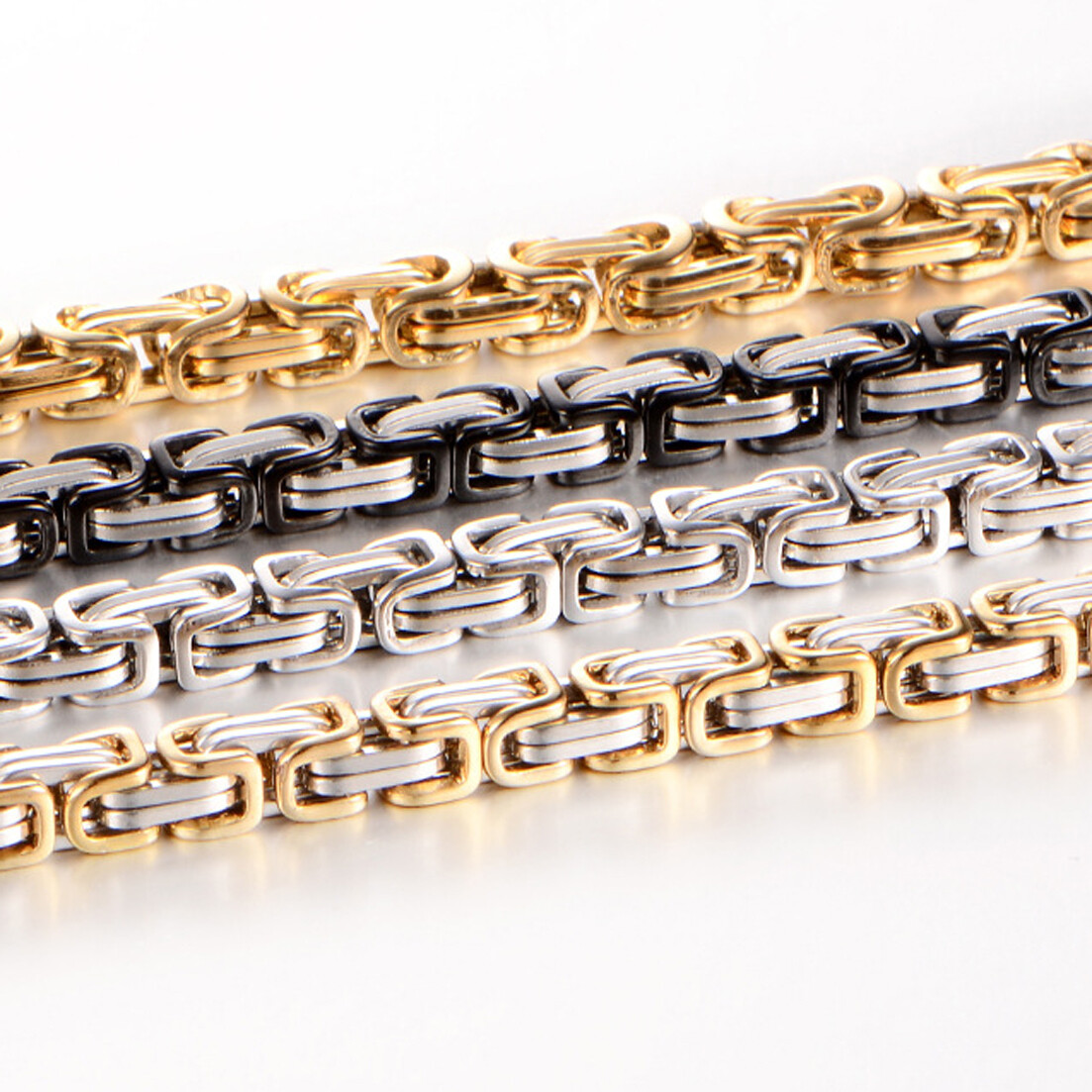 4/5/8mm Stainless Steel Byzantine Link Chain Necklace For Men Gold Silver Black