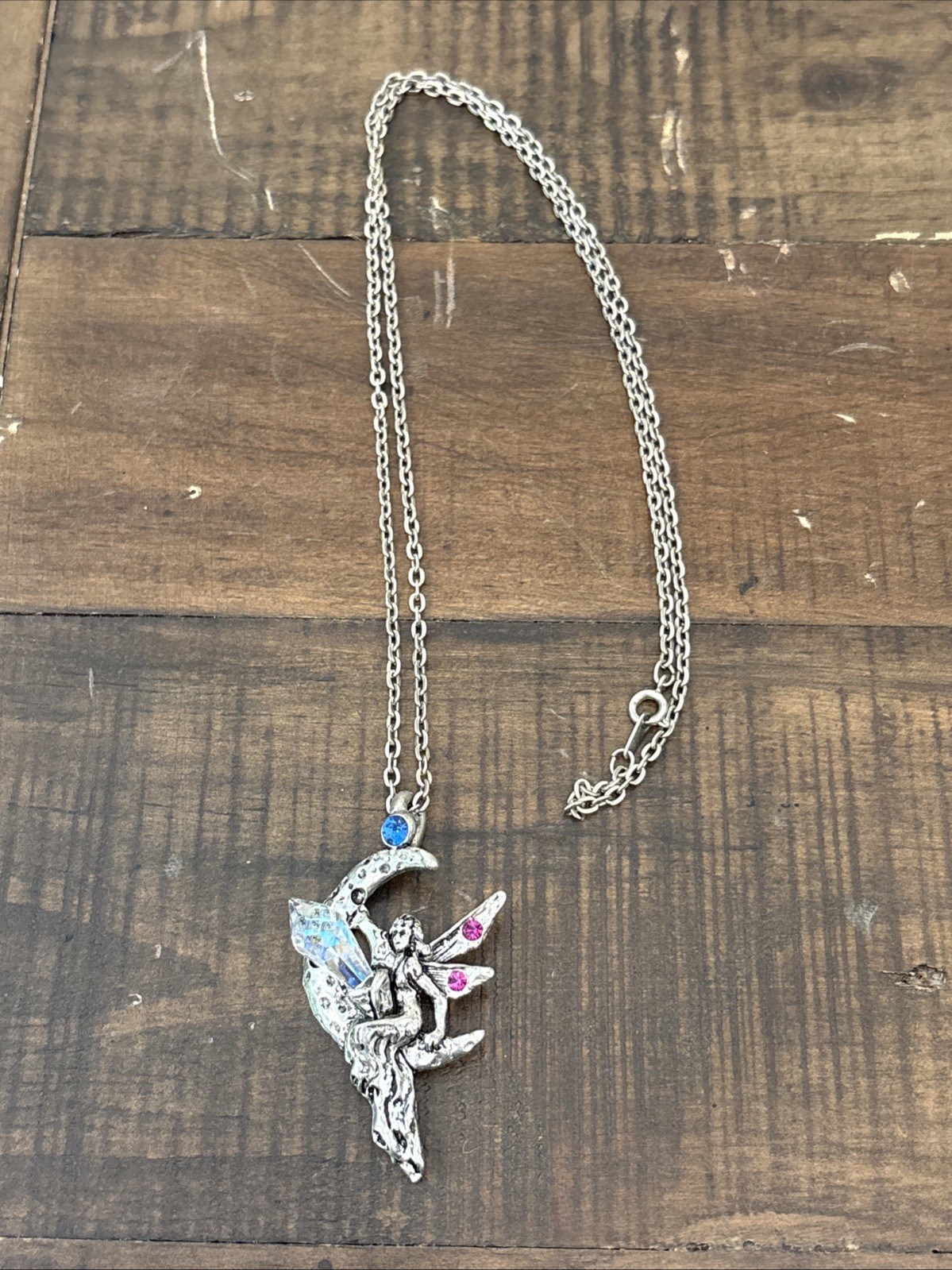 Handmade Fairy Moon Necklace Crystal Charm Jewelry Silver/blue/pink