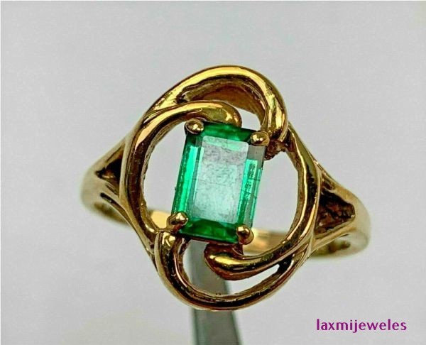 Real Emerald Ring 2.4Ct Emerald Cut Green Gemstone Swirl Solitaire 14K Gold Over