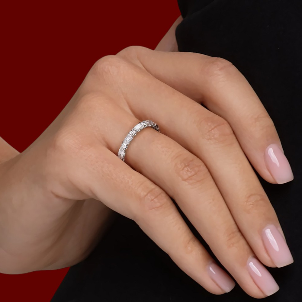 Engagement Eternity Band Emerald Cut 2 Carat Lab Grown Diamond 14K White Gold