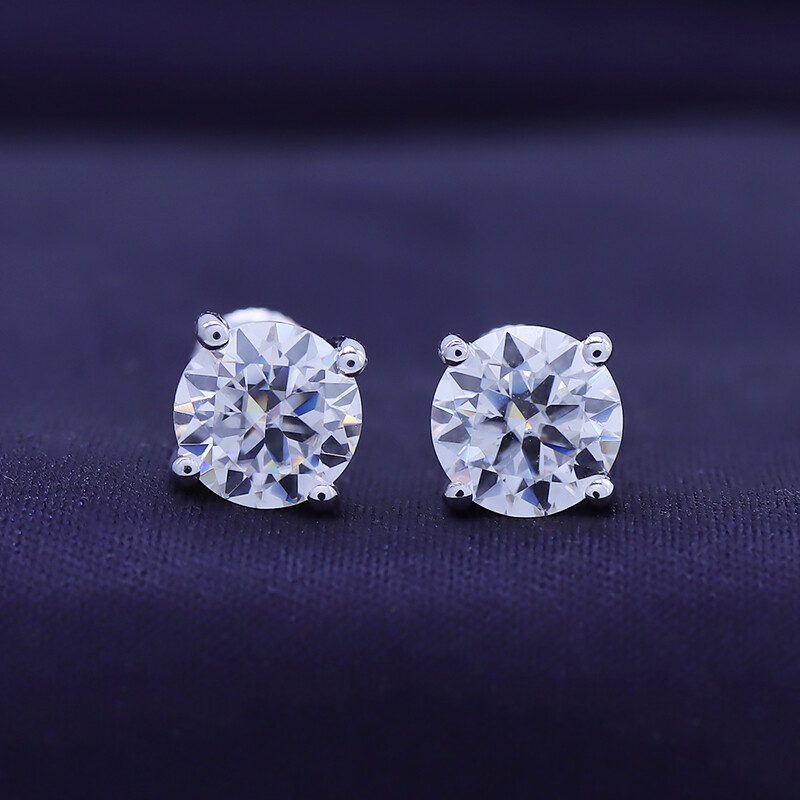 Certified D Color VVS1 Moissanite Solitaire Stud Earrings Screwback