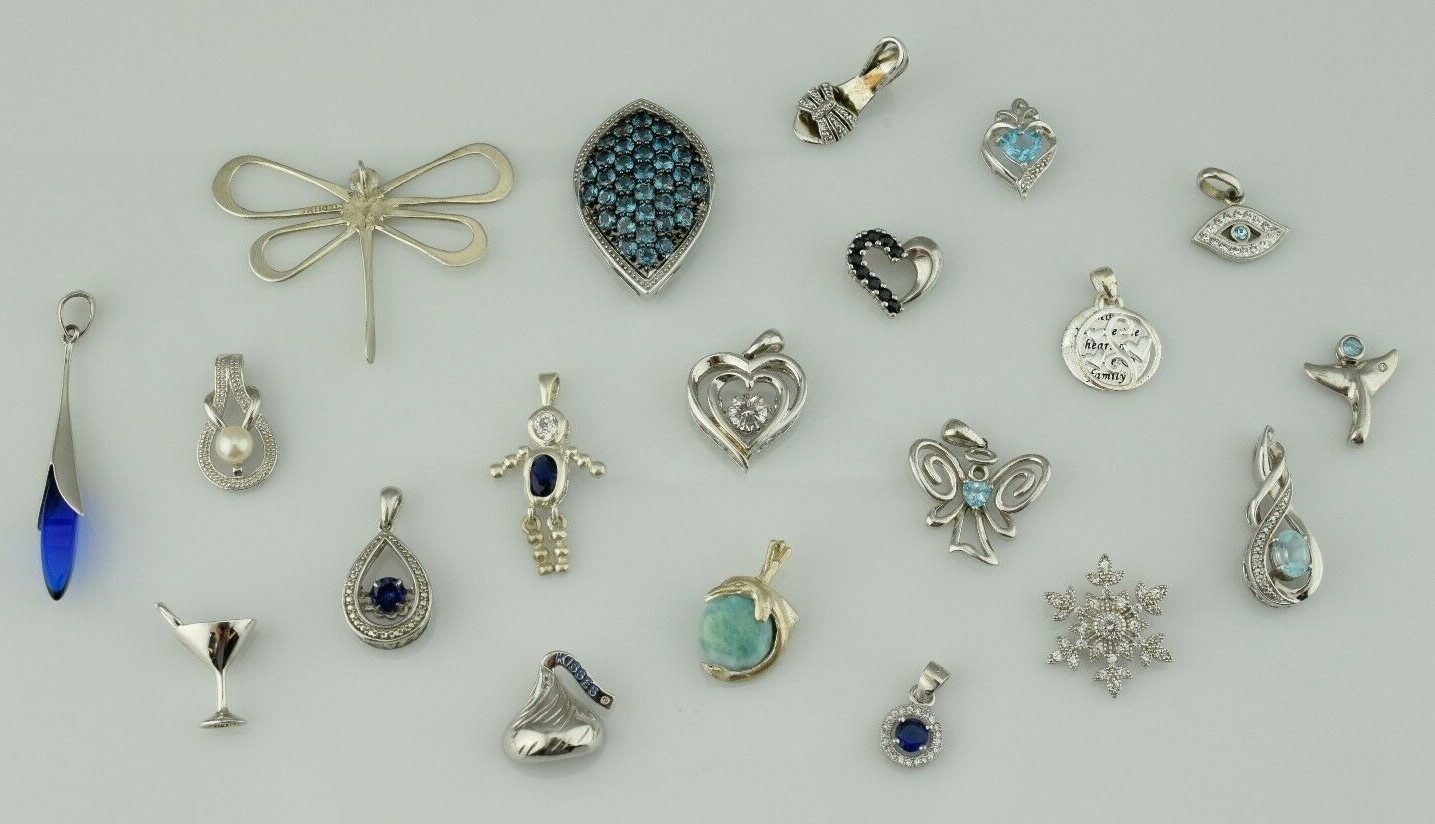 Lot of 20 – Sterling Silver Pendants Multi Gemstone Various Sizes