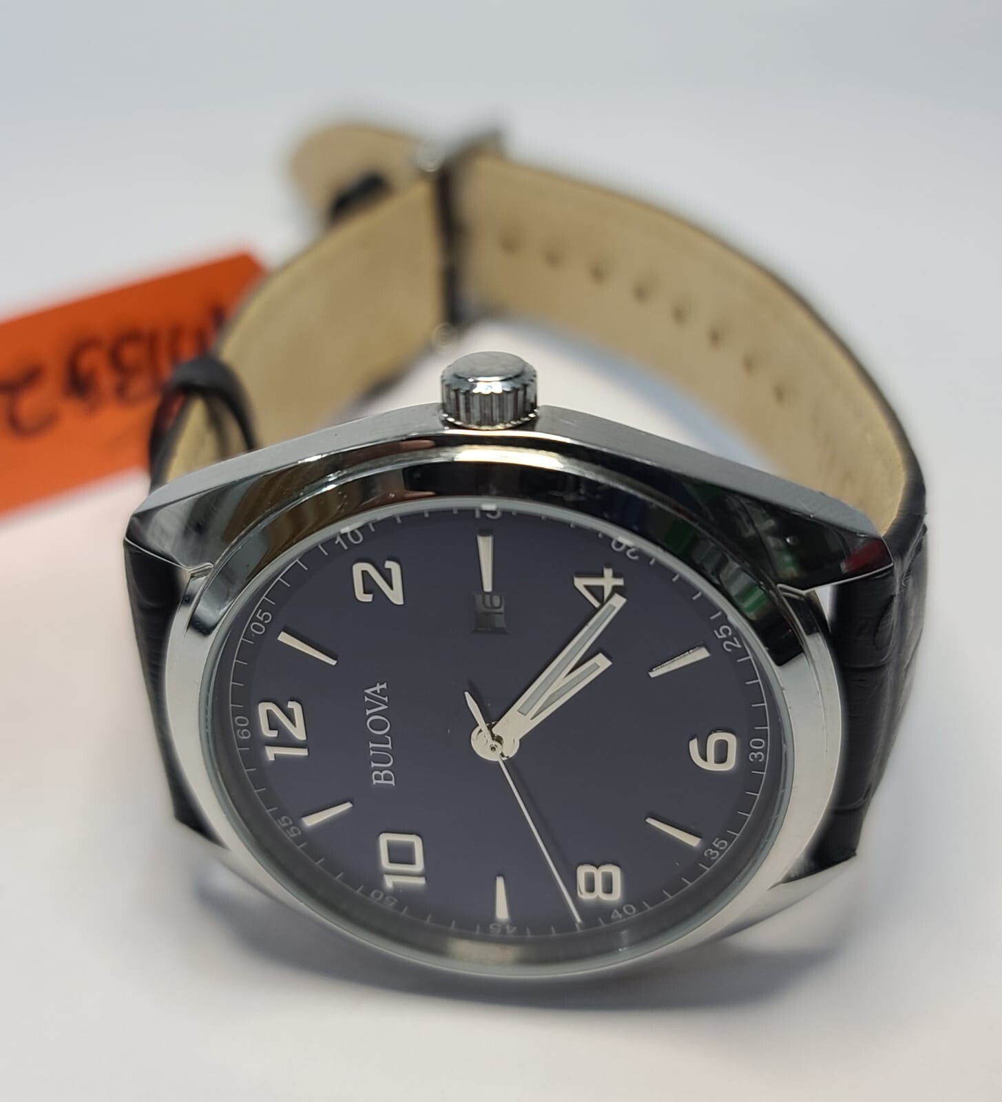 96B351 BULOVA MEN’S BLUE DIAL BLACK LEATHER STRAP WATCH MB5-257