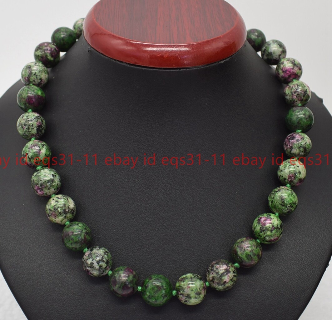 14mm Fashion Red Gems in Zoisite Round Gemstone Beads Necklace 16-48”