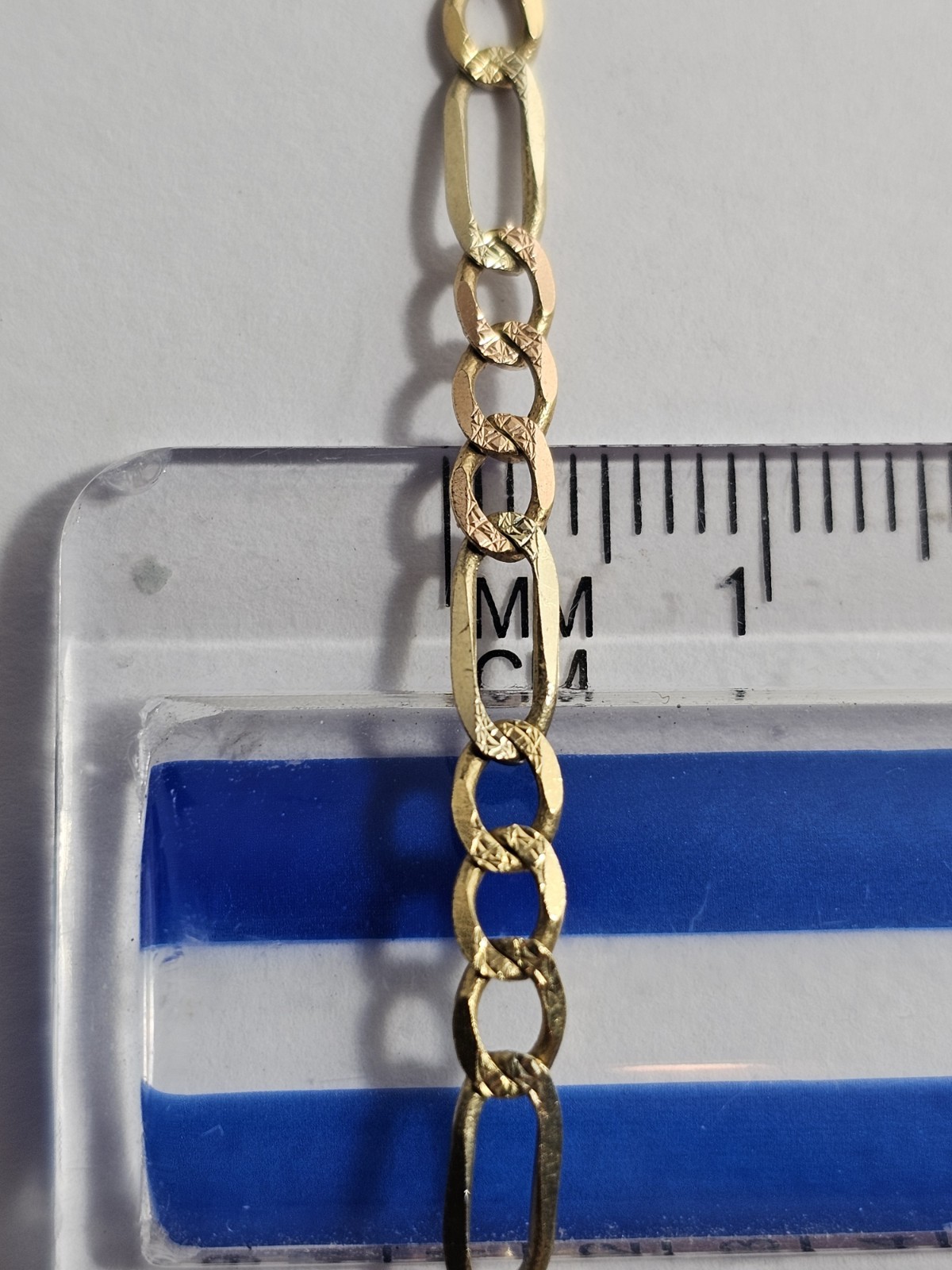 Solid 14k gold tri-color figaro chain necklace 8.grams 24″