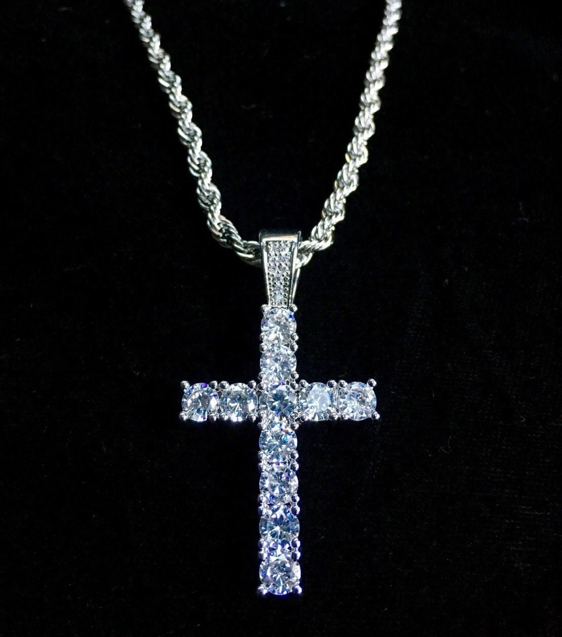 Real 18K White Gold Men Women Cross Necklace Lab Diamond ITALY LIFETIME WARRANTY