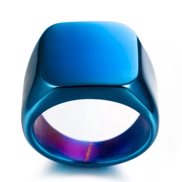 Mens Stainless Steel Ring Square Signet Polished Biker Silver Black Blue Gold.