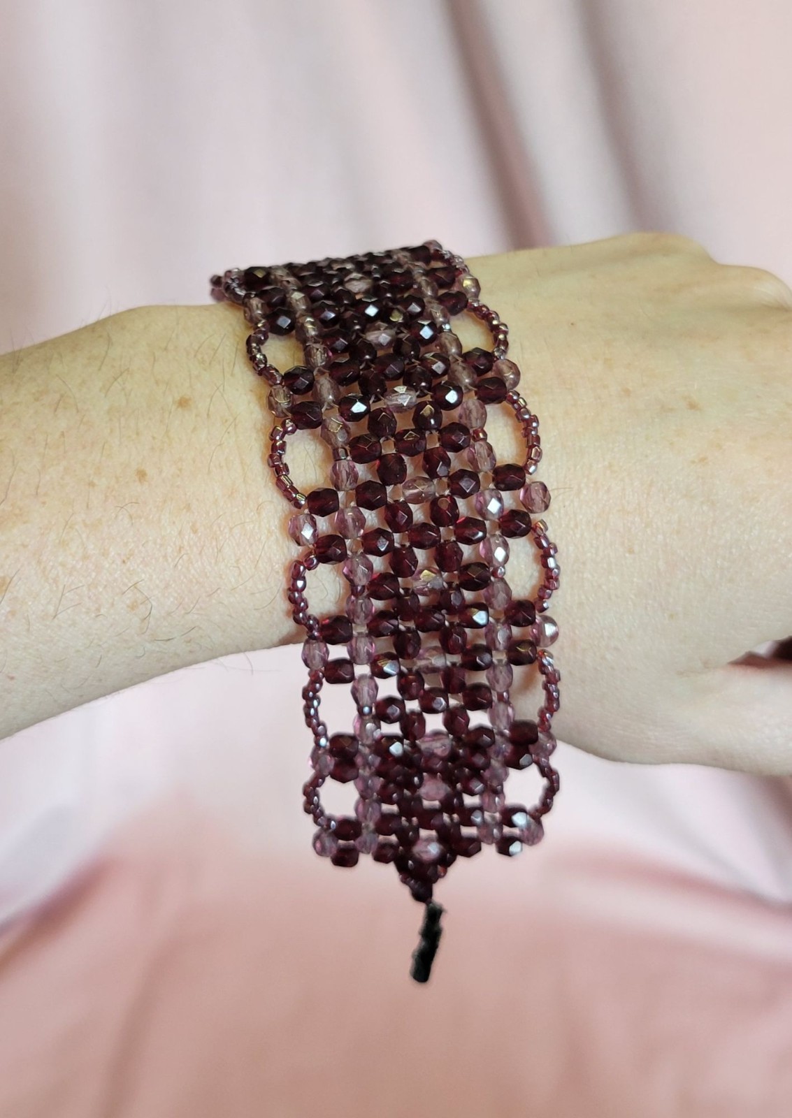 Handmade Dark Light Purple Shades Faceted Glass Beaded Wrap Around Bracelet B1A