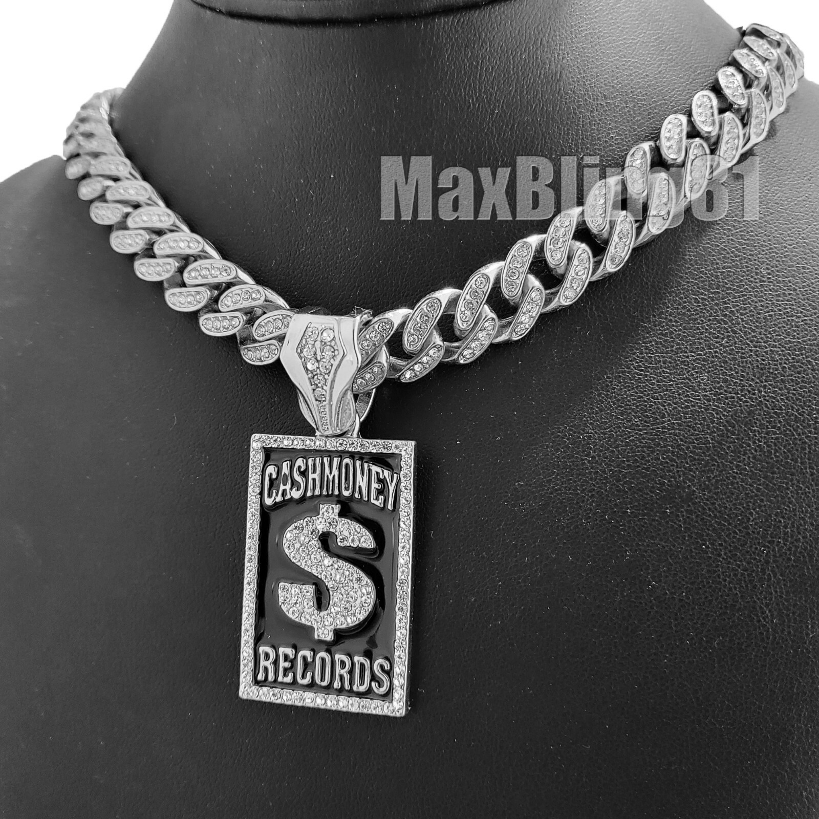 Silver PT CASHMONEY RECORDS & 16″ 18″ 20″ 24″ Iced Cuban Box Lock Chain Necklace