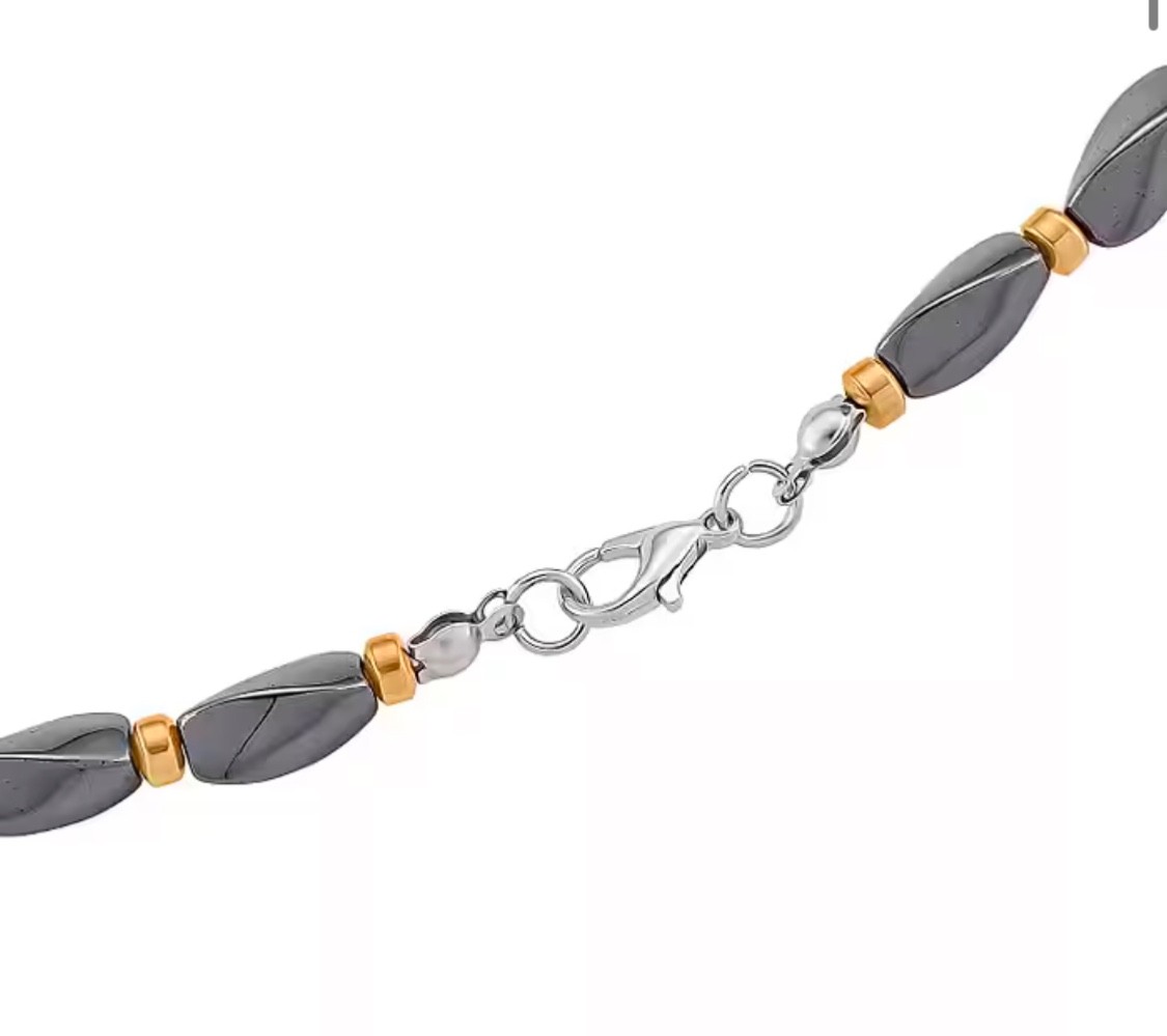 Deep Black Hematite Beaded Bead Necklace (Size – 25) Pure Alloy 200ct + Pouch