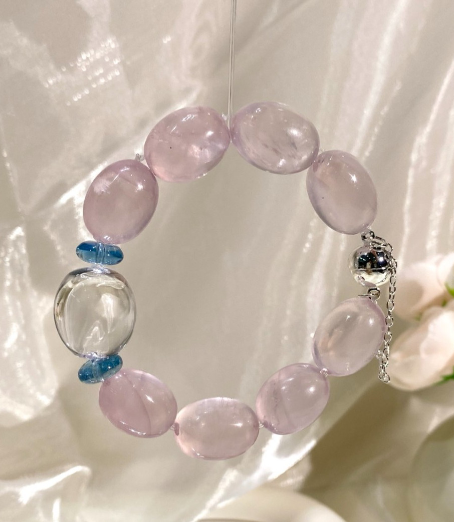 LUSA FEELA Natural Pink Crystal Topaz Beaded Stretch Bracelet Gift Box