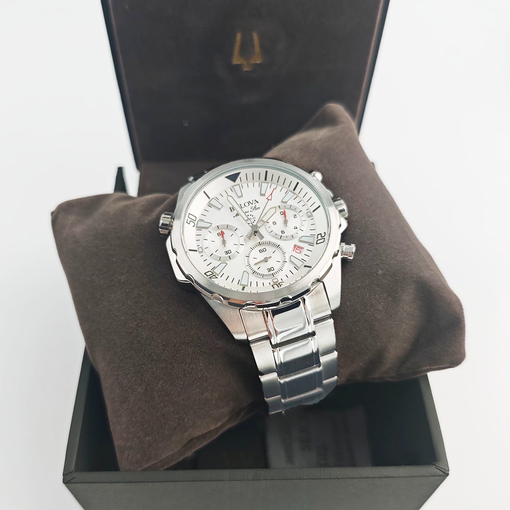 Bulova Men’s Marine Star 6-Hand Quartz Watch 96B255 White Dial 43mm With Box
