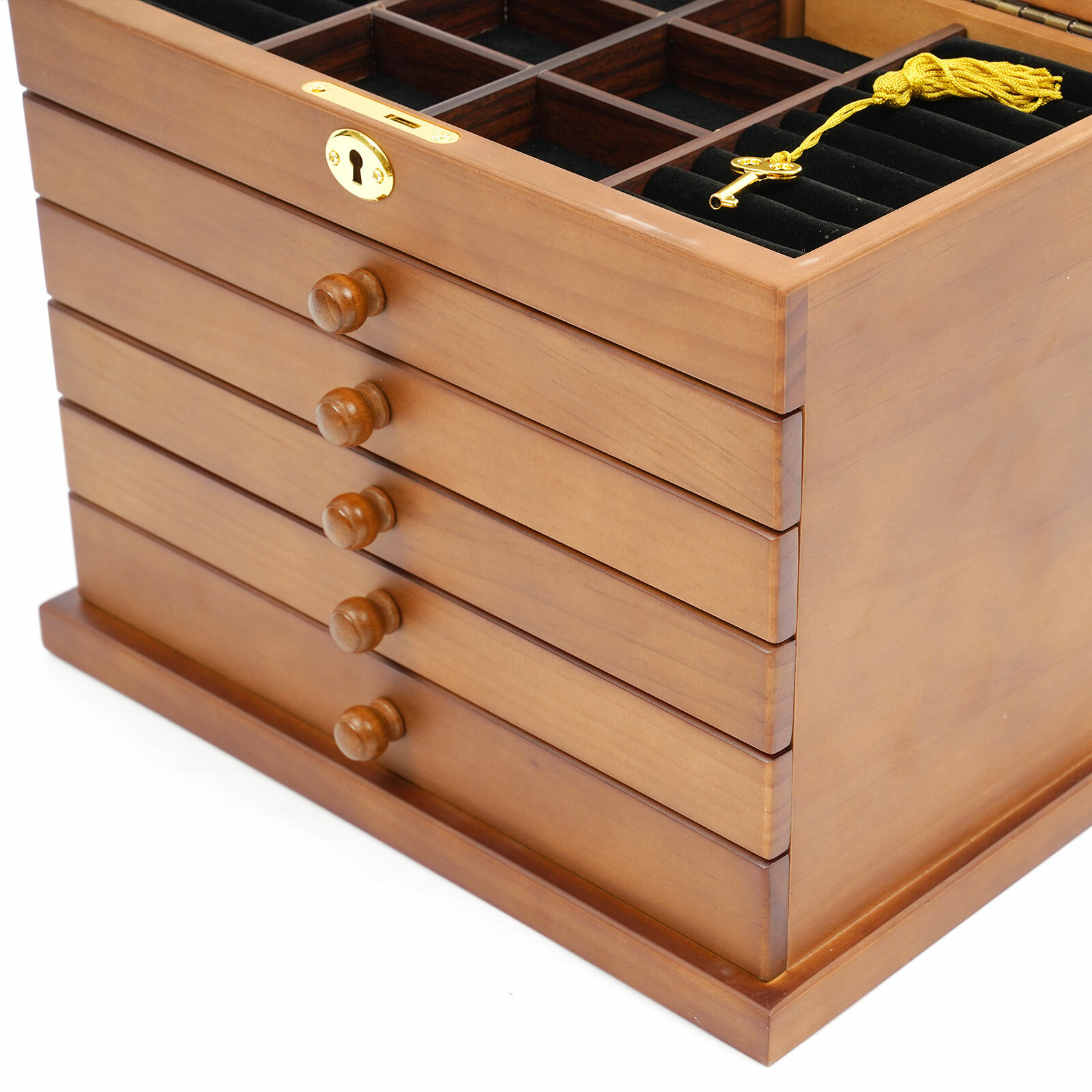 Jewelry Box Wood for Wowen 6-Layer Large Organizer Box with Mirror & 5 Drawers~