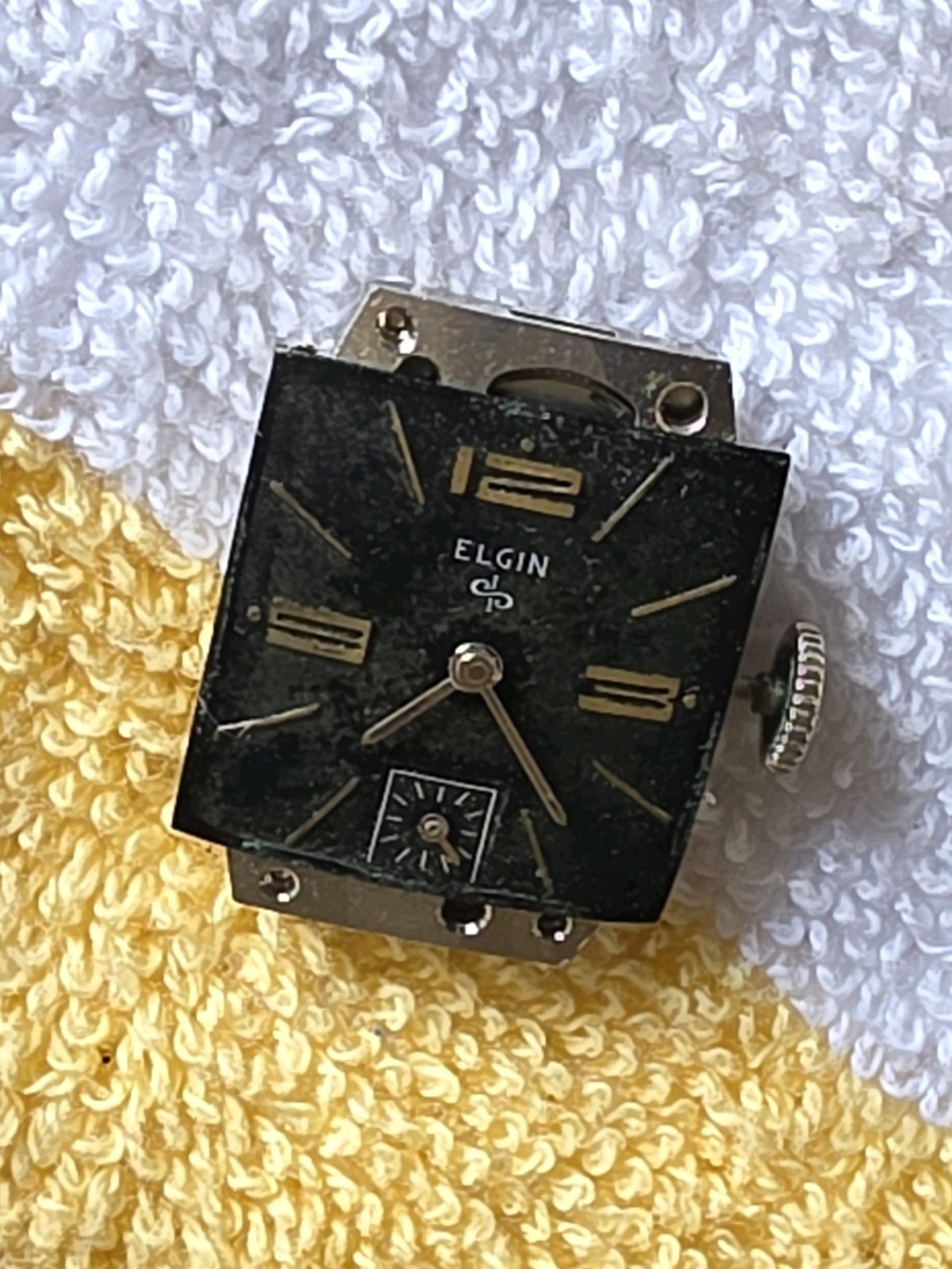Vtg. 1950s Elgin 23mm Manual Wind, Art Deco Lugs, 10k White GF Case, Runs Smooth
