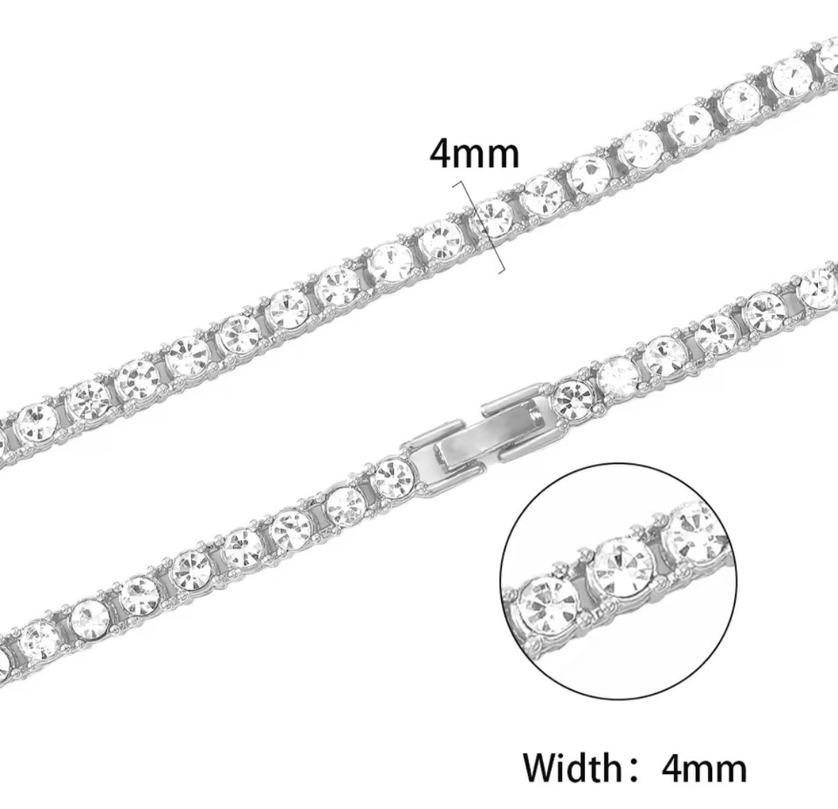 4mm silver tone stainless steel tennis chain Iced out 3A CZ chain hip hop rapper