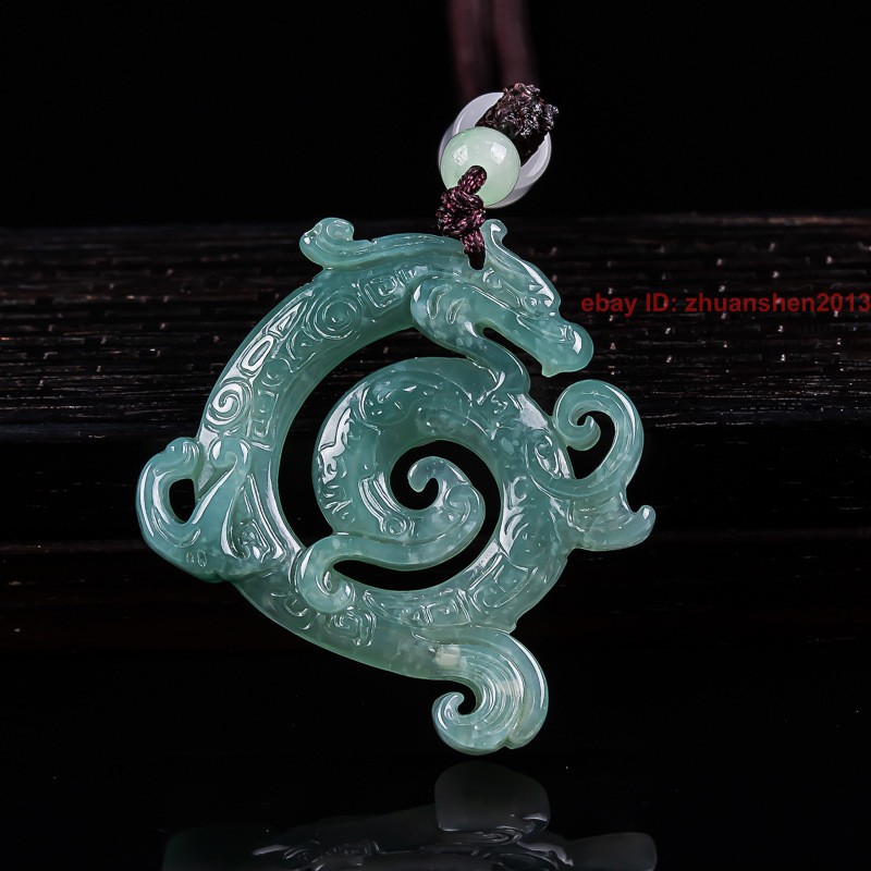 Natural Grade A Jade jadeite Carving Retro Dragon Amulet Lucky Pendant Necklace