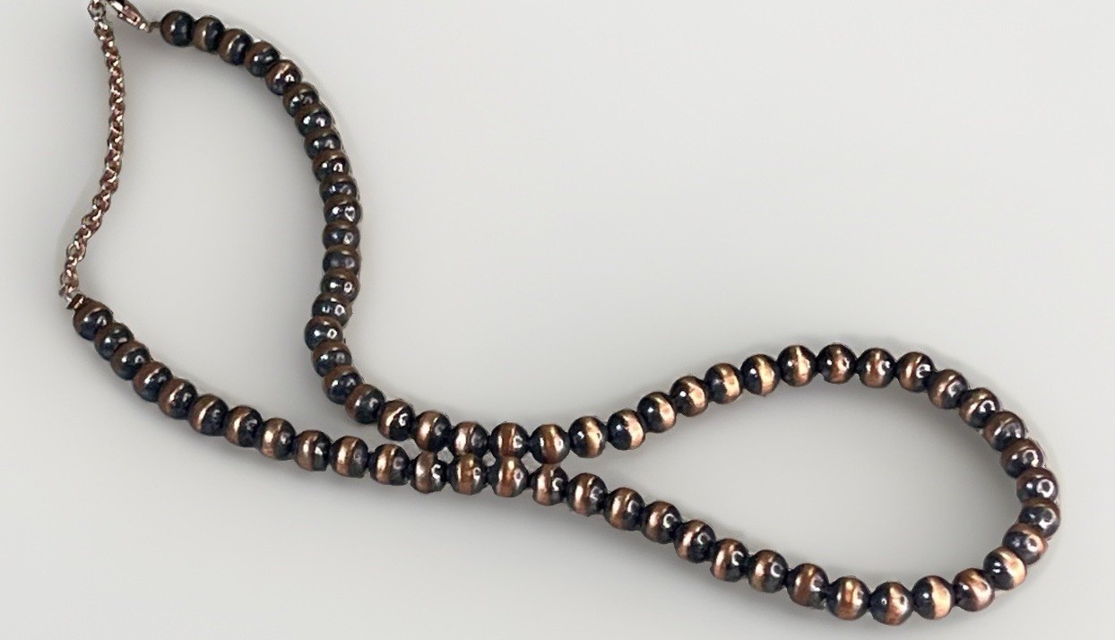 Southwestern 5mm Solid Copper Desert Pearl Hand Strung Necklace 18-20” 15.1g