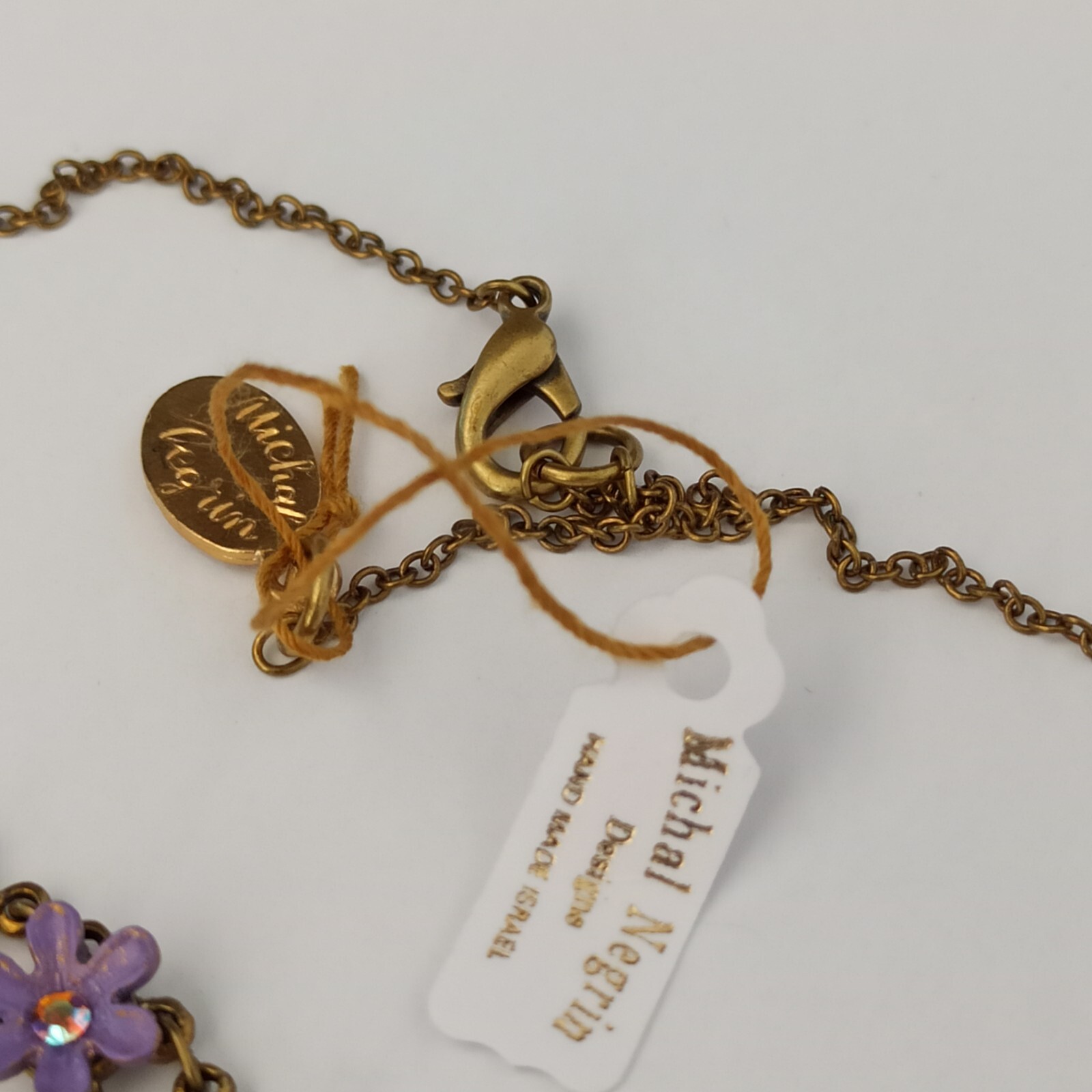Michal Negrin Necklace Purple Flowers Pink Shades Crystals Cocktail Romantic Box