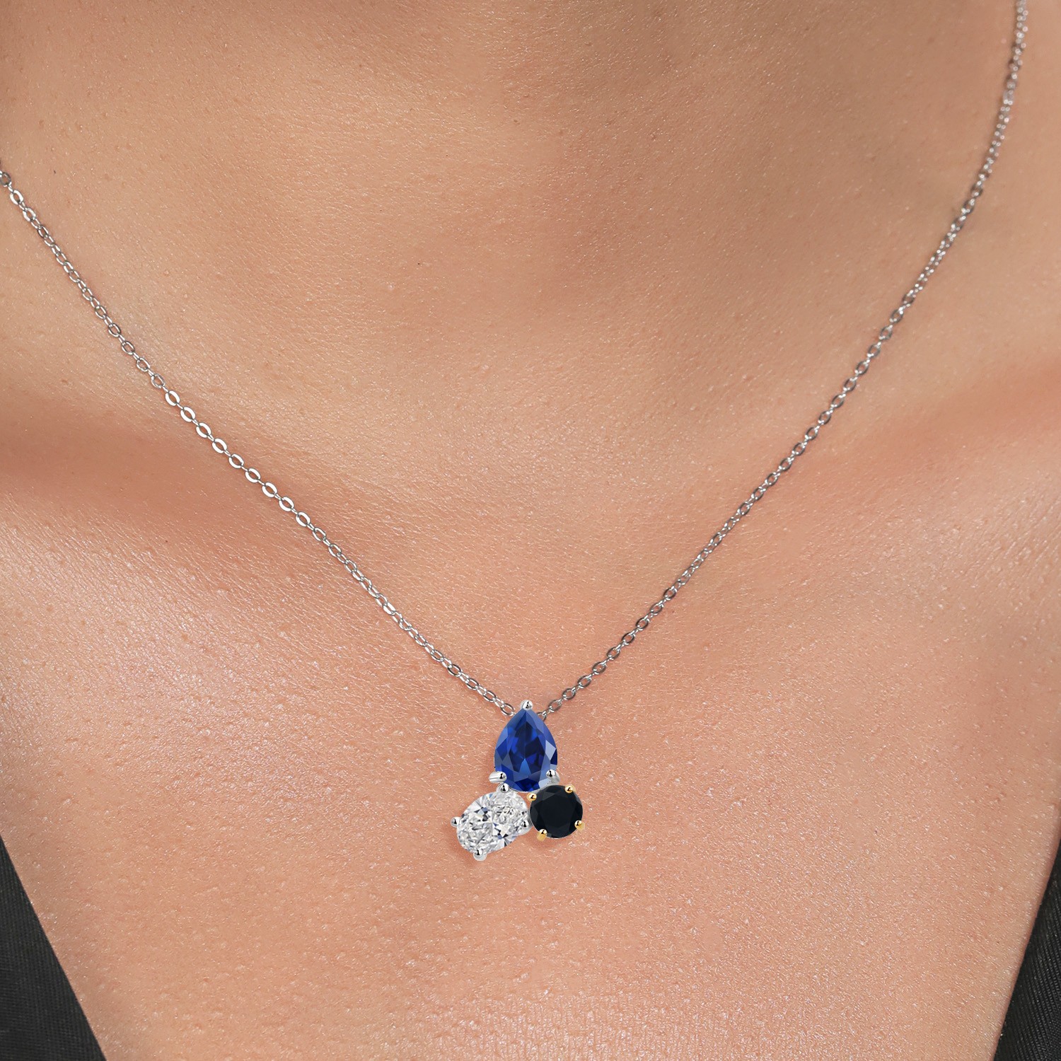 3.18 Ct Created Sapphire Lab Grown Diamond 925 Silver and 10K Yellow Gold
