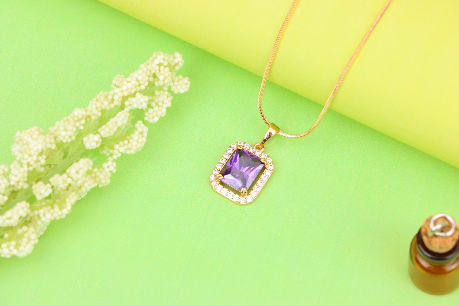 with Sparkling White Stone Frame, XPPT1274 Purple Crystal Rose Gold Pendant