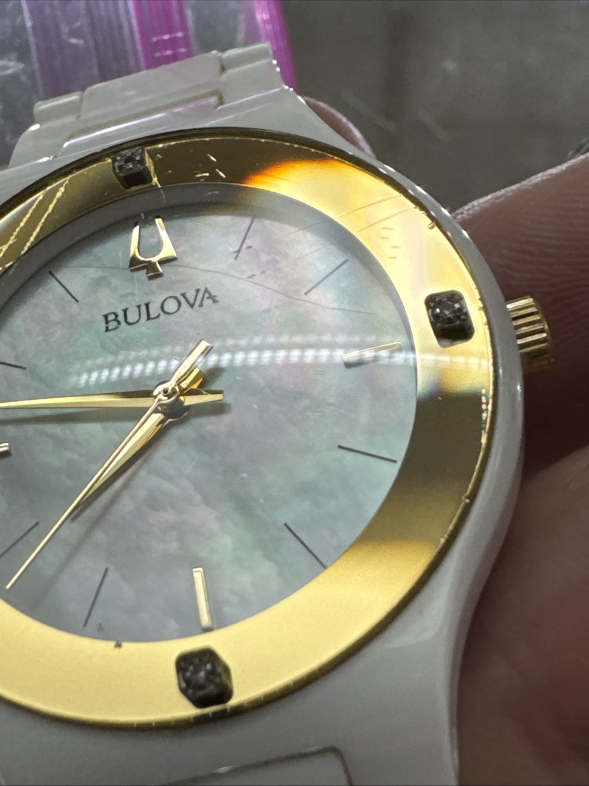 Bulova Millennia Gold White Dial Ceramic Diamond ladies quartz watch