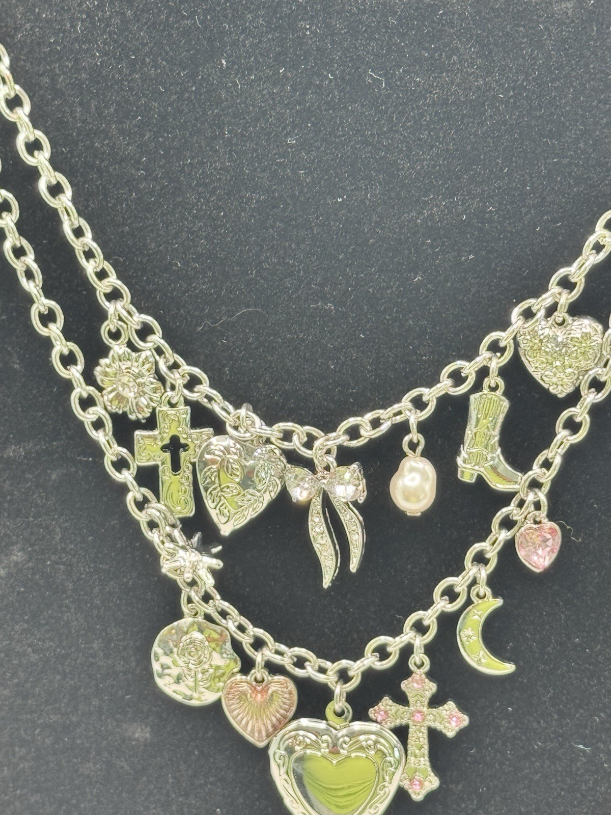 New By Claar Charm Heart Locket Silver Double Chain Necklace