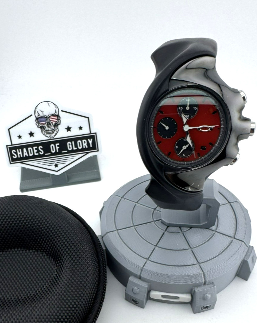 OAKLEY DETONATOR WATCH BLACK ION PLATED W/ RED CHROME DIAL RUBBER STRAP 10-148
