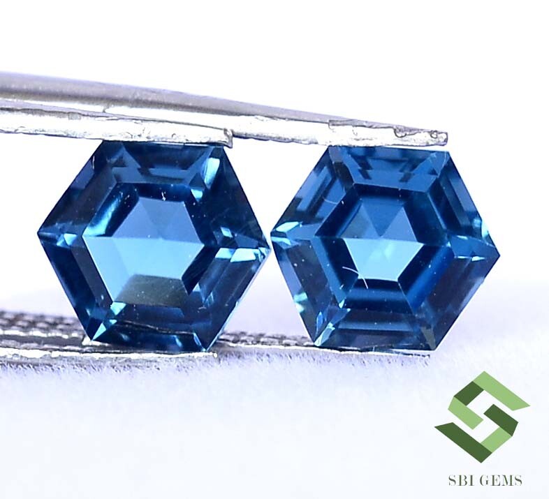 5×5 mm To 10×10 mm Natural London Blue Topaz Hexagon Cut Pair Loose Gemstones