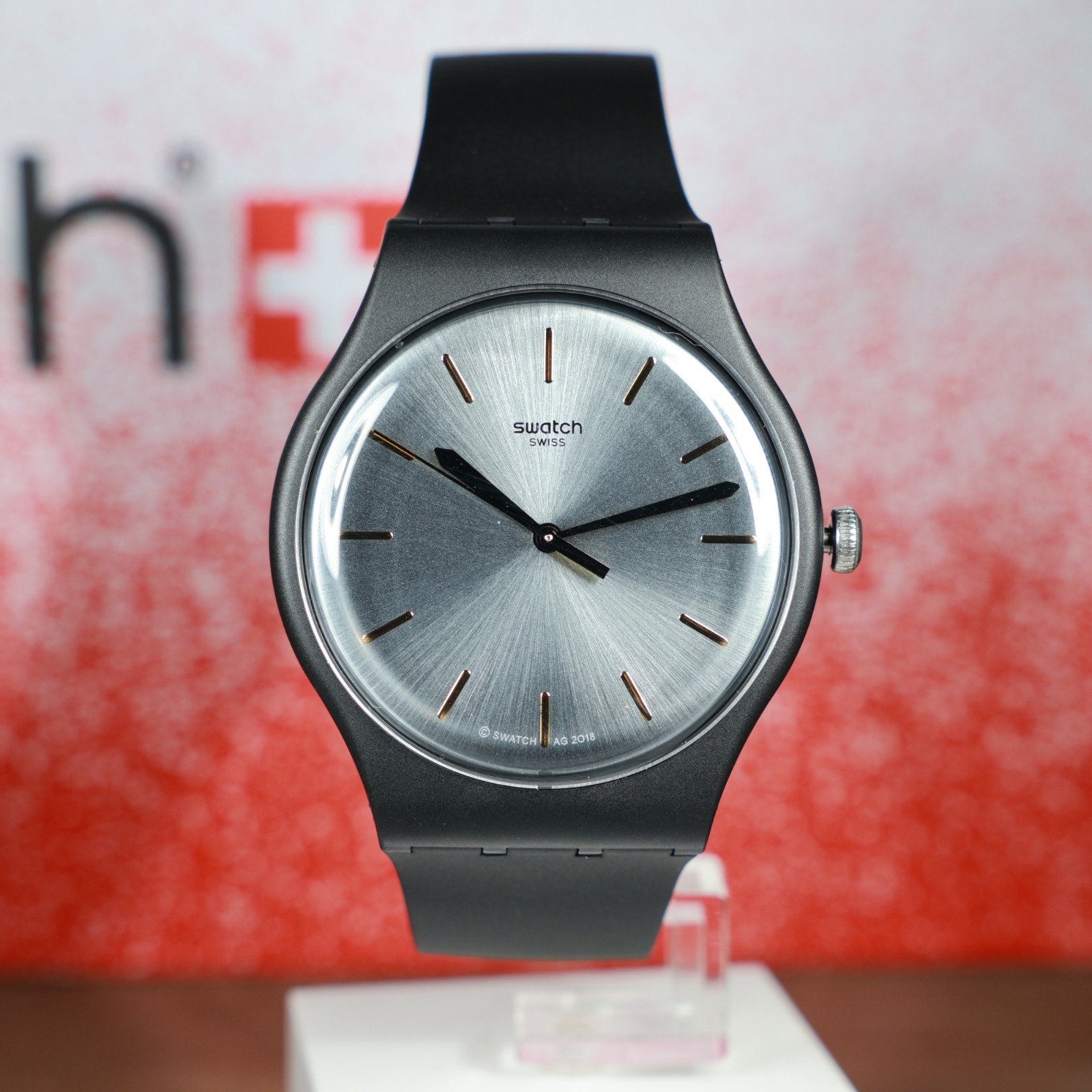 New Swiss Limited Swatch BackToBlack 41MM Matte Black Gray Gold Colored SUOB173