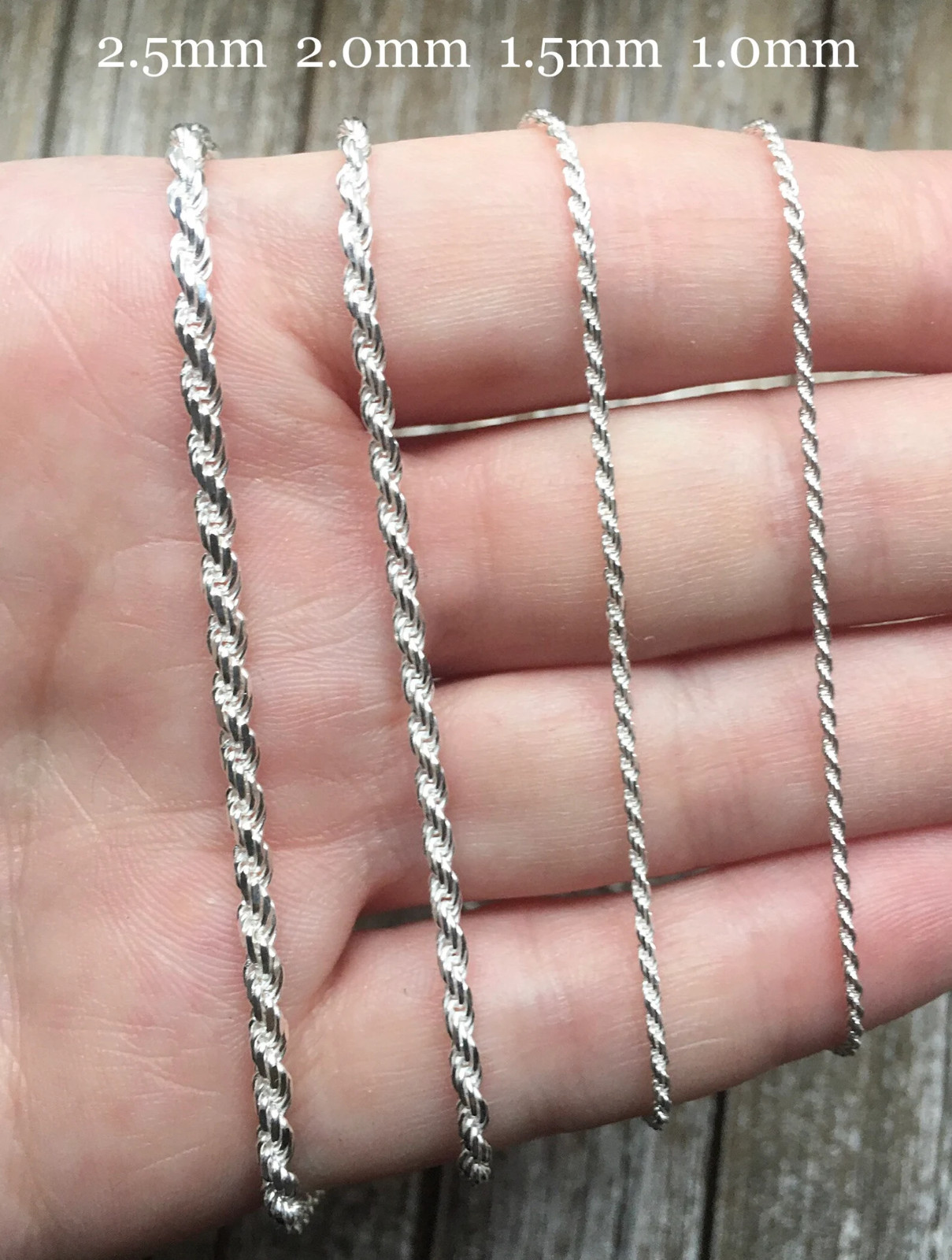 925 Sterling Silver Rope Chain Necklace 1mm-5mm 14-36 inch Italy