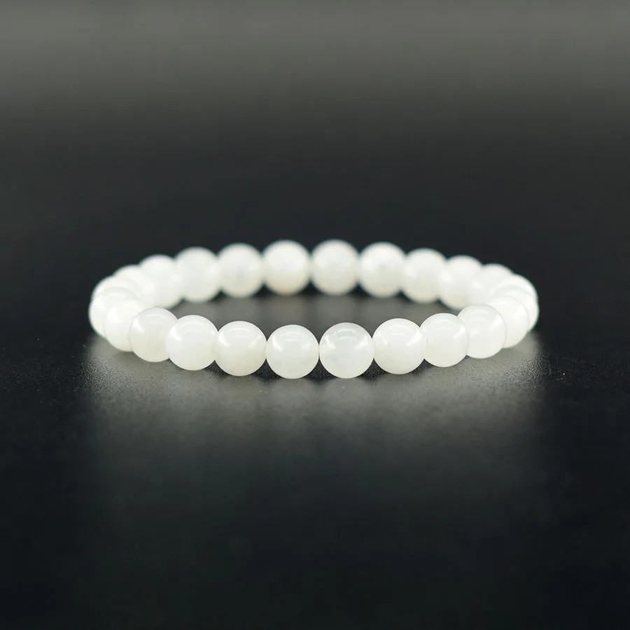 Natural White Jade Bead Bracelet Elastic Yoga Meditation Unisex