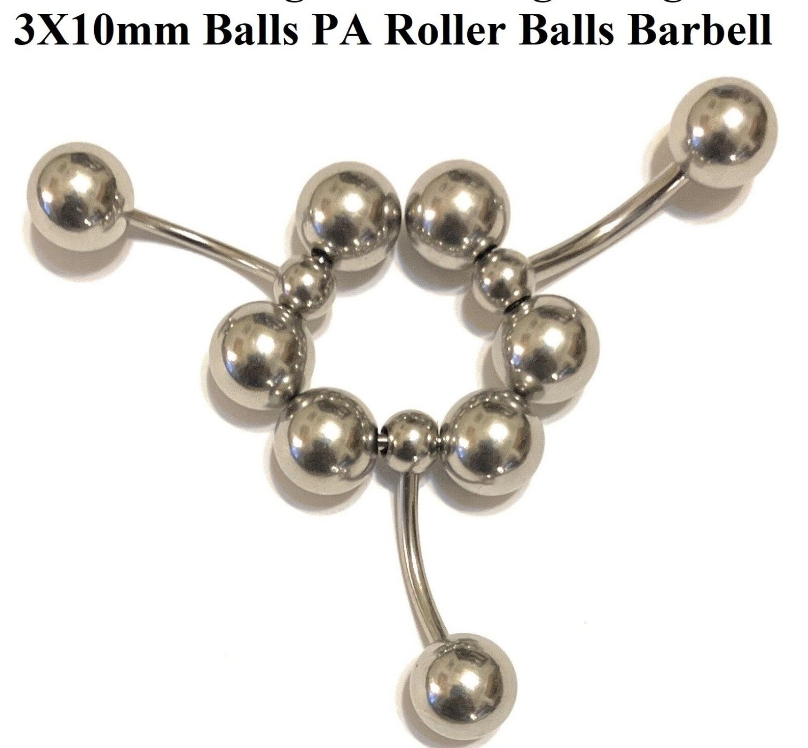 Handcrafted Surgical Steel 14g t0 10g 5/8″ 3X10mm Balls PA ROLLER BALLS Barbell.