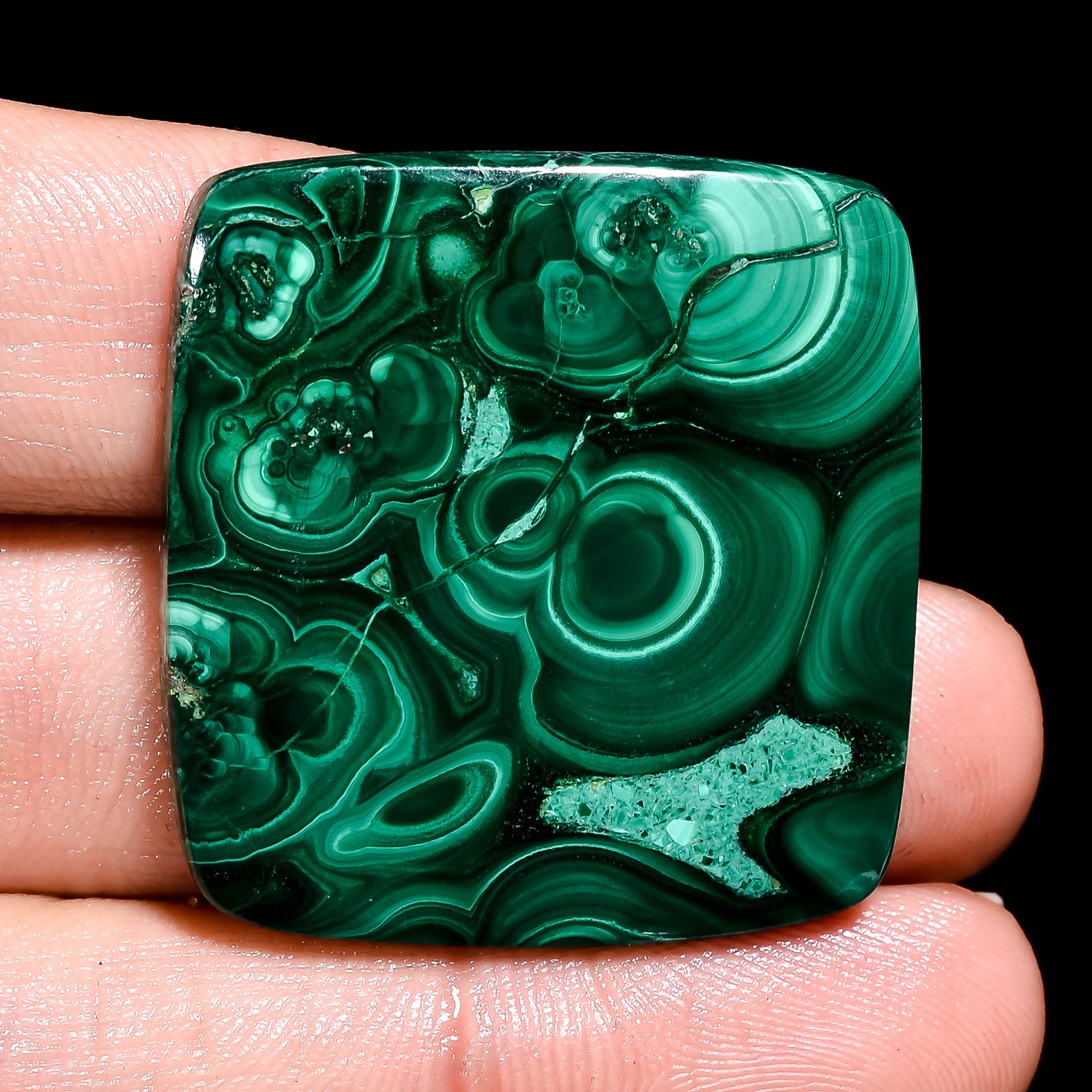 100% Natural Malachite Radiant Shape Cabochon Loose Gemstone 32X30X5MM 71.00 Cts