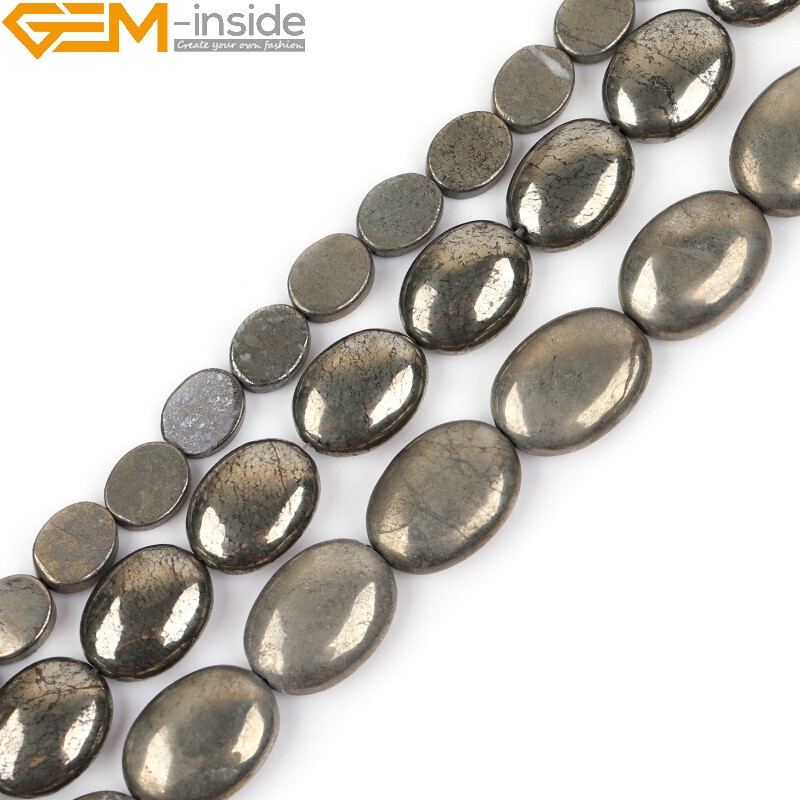 Natural Coin Freeform Pyrite Beads Gemstone Oval Beads For Jewelry Making 15″