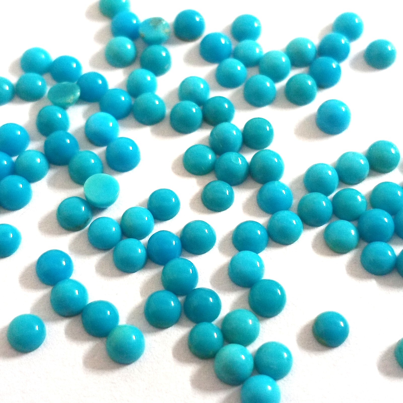 Natural Turquoise Round Cabochon Calibrated Size 2mm To 4mm Flat Back Gemstone
