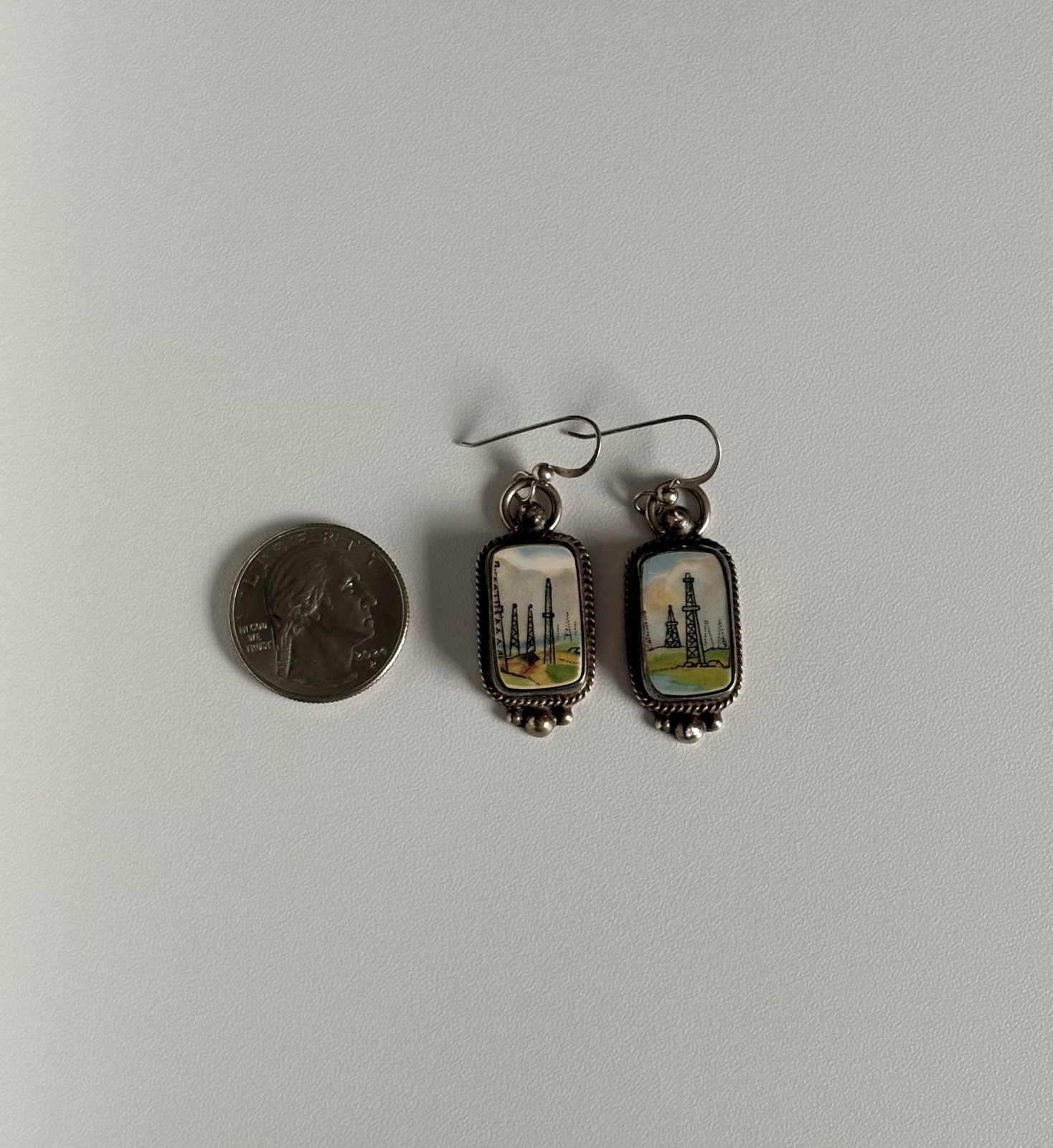 JACQUELINE SMILEY JSVR WESTERN VINTAGE REVIVAL STERLING SILVER OIL RIG EARRINGS