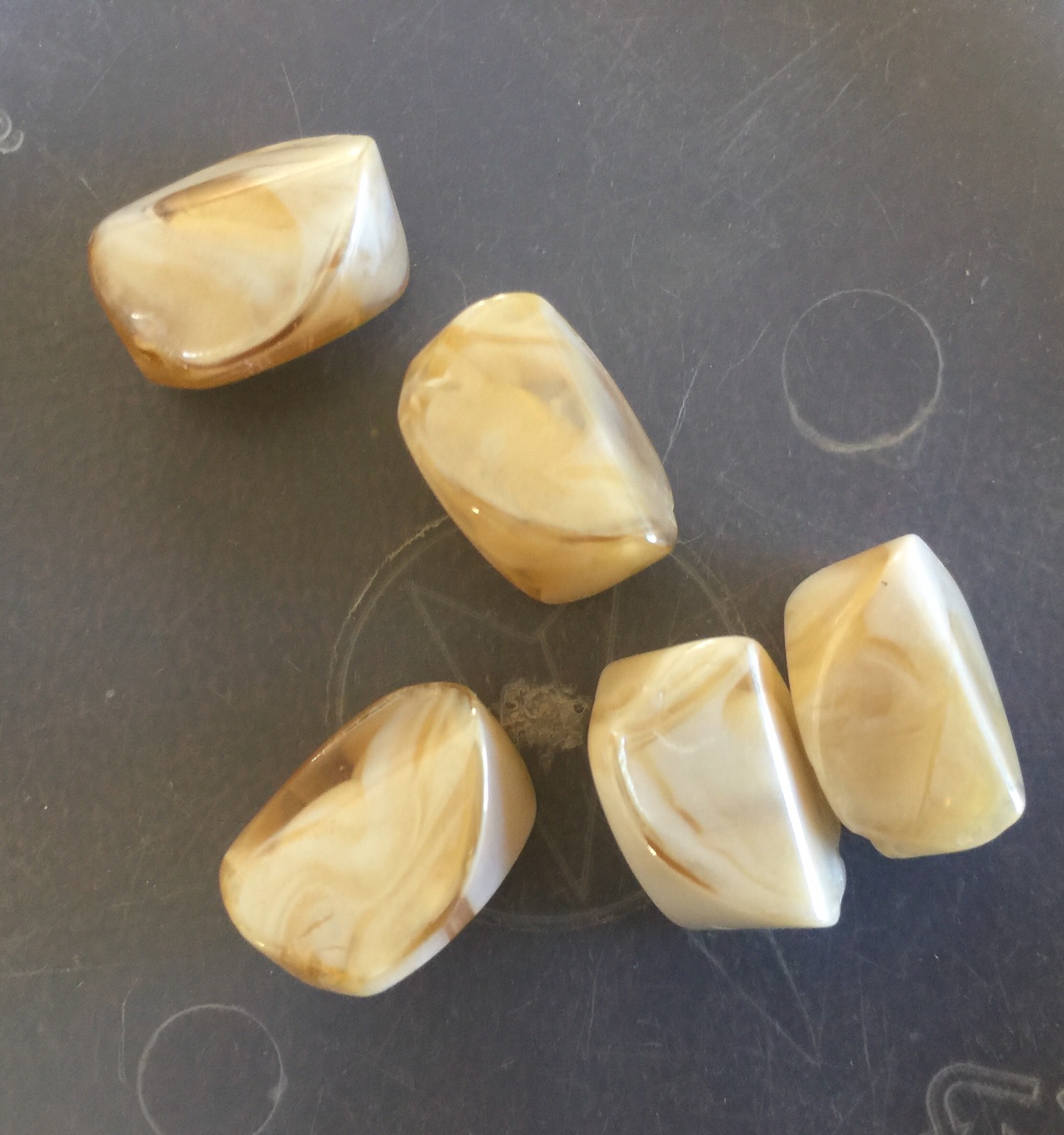 Vintage Japan Victorian Sand & White Swirl Givre Multi Side Glass Bead Lot
