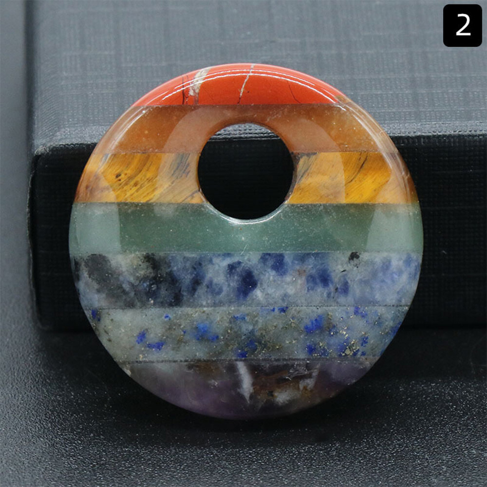 Natural Chakra Crystal Large Hole Donut Pendant Colorful Gemstone Round Circle