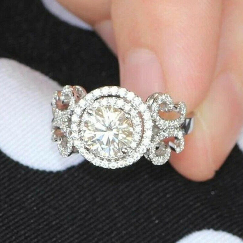 3.00Ct Round Lab-Created Halo Designer Engagement Ring 14K White Gold Finish