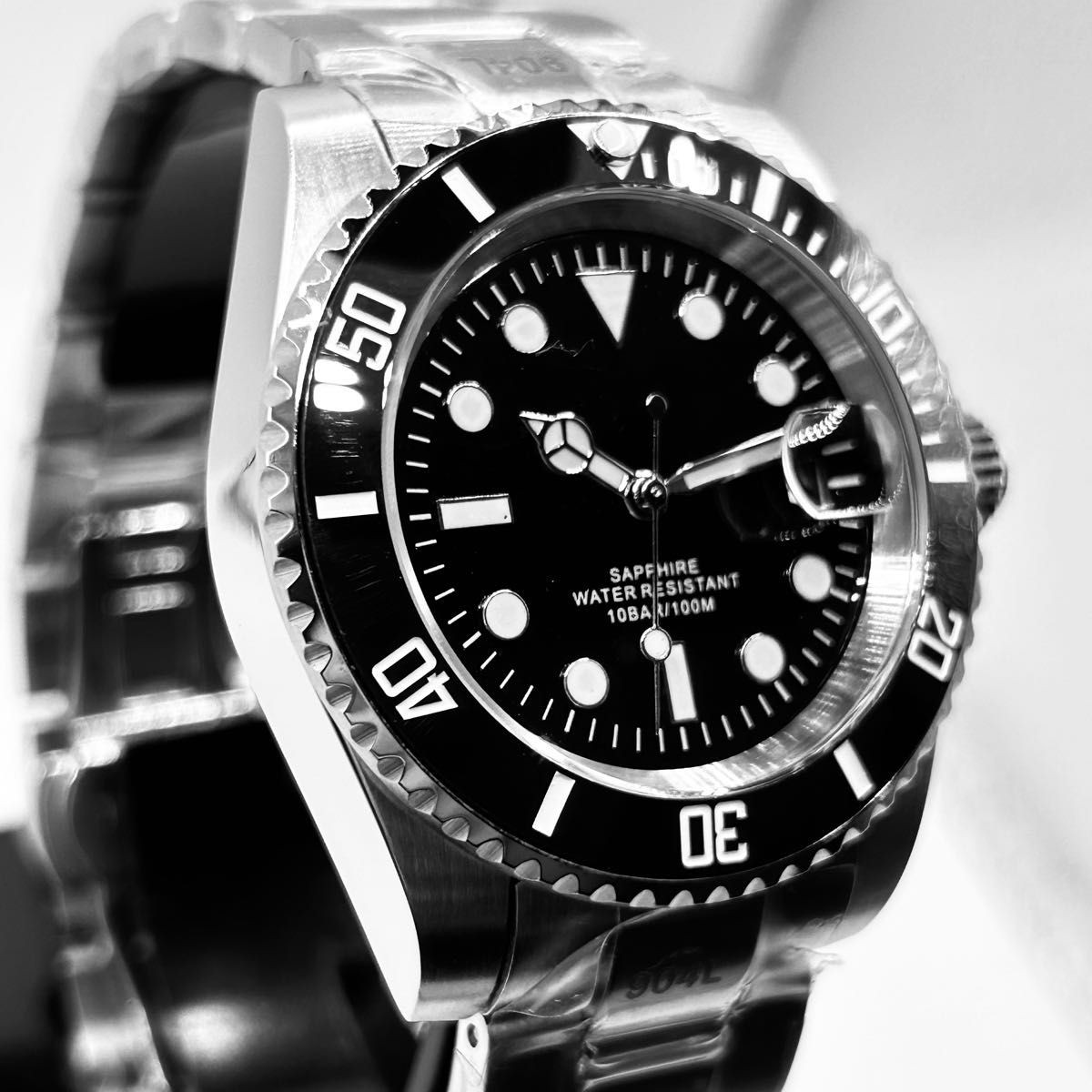 Brand New Belt Adjustment Diver’s MOD Black Dial Black Simple Quartz Silver