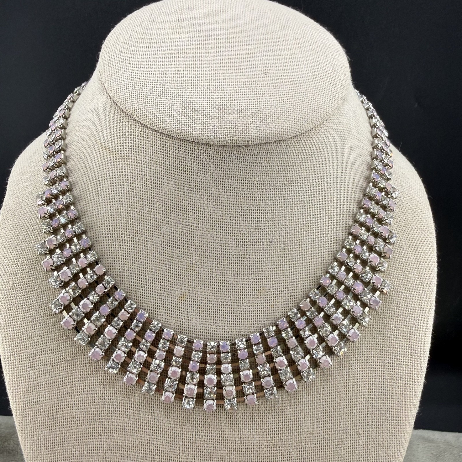 Rhinestone Necklace Pink White/Clear Sparkle Wedding Prom Formal Homecoming 16”