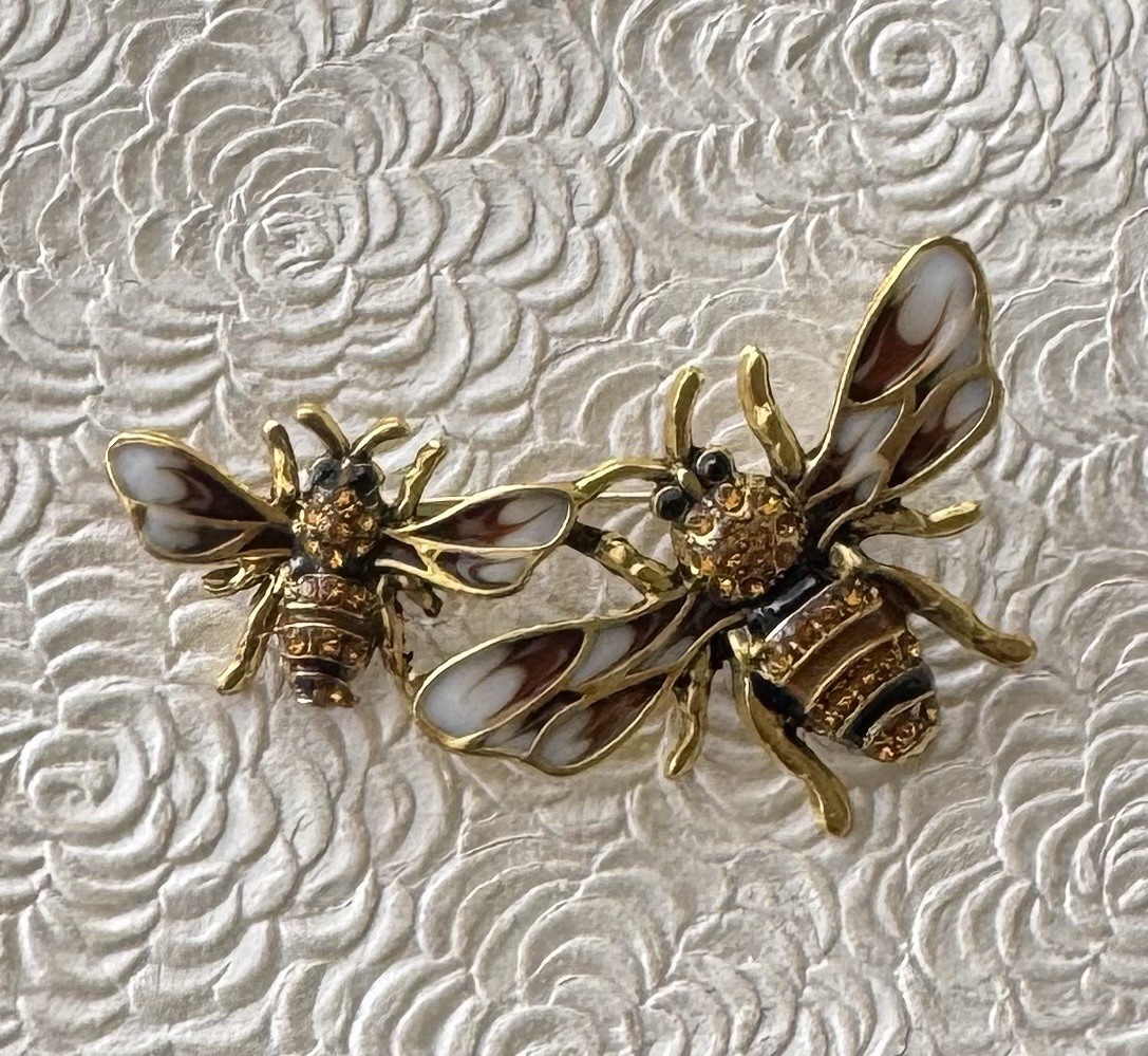 Bee Brooch Pin enamel on gold tone metal