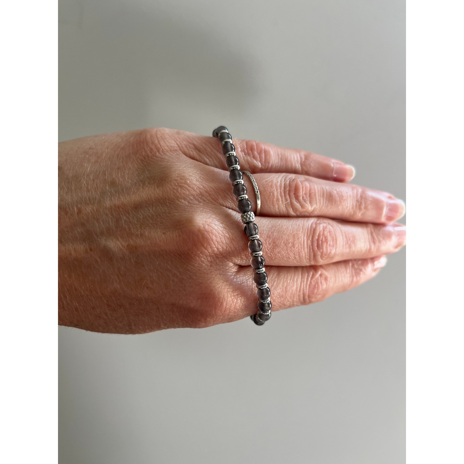 Handcrafted Silver Beaded Bracelet Boho Chic Everyday Stackable Gift New in Box